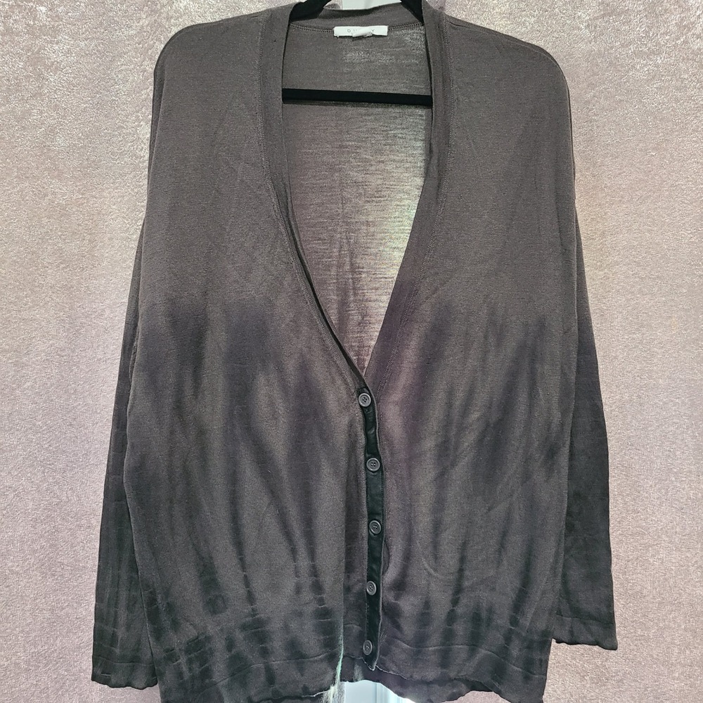 Duffy Womens Large Charcoal Grey Wool/Cashmere V-Neck Button Cardigan Sweater‎